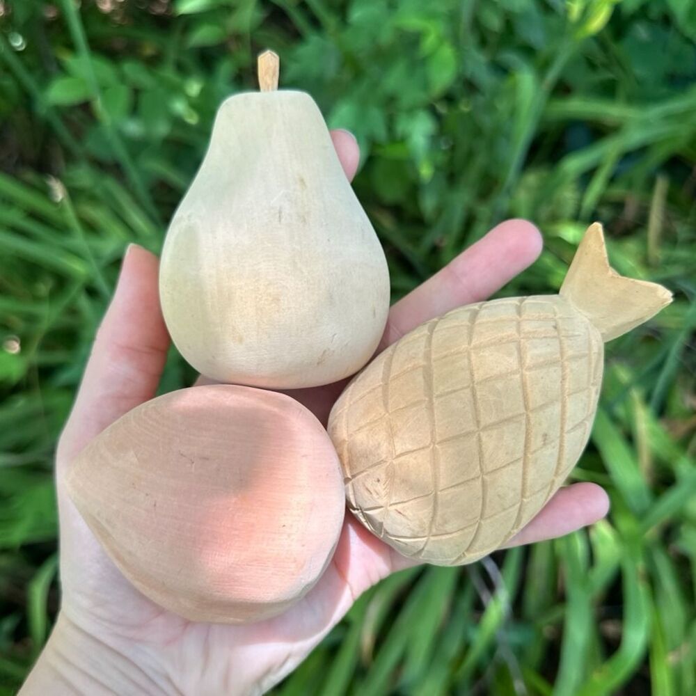 Handmade Carved Wooden Fruit Pineapple Pear Peach